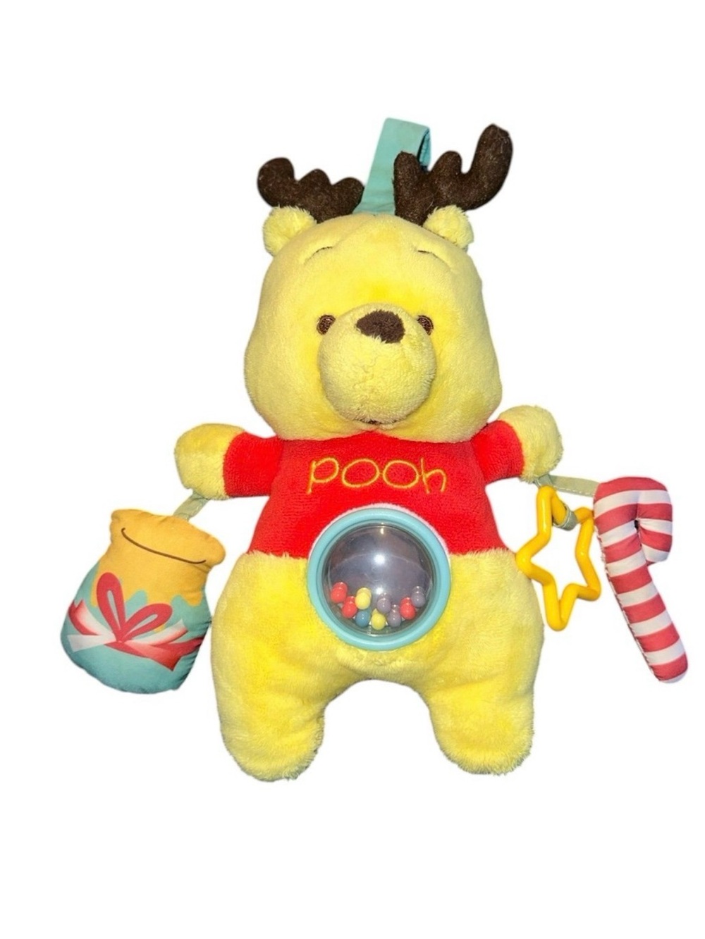 Disney Pooh Plush Activity Toy in Yellow and Red with Multicolor Accents